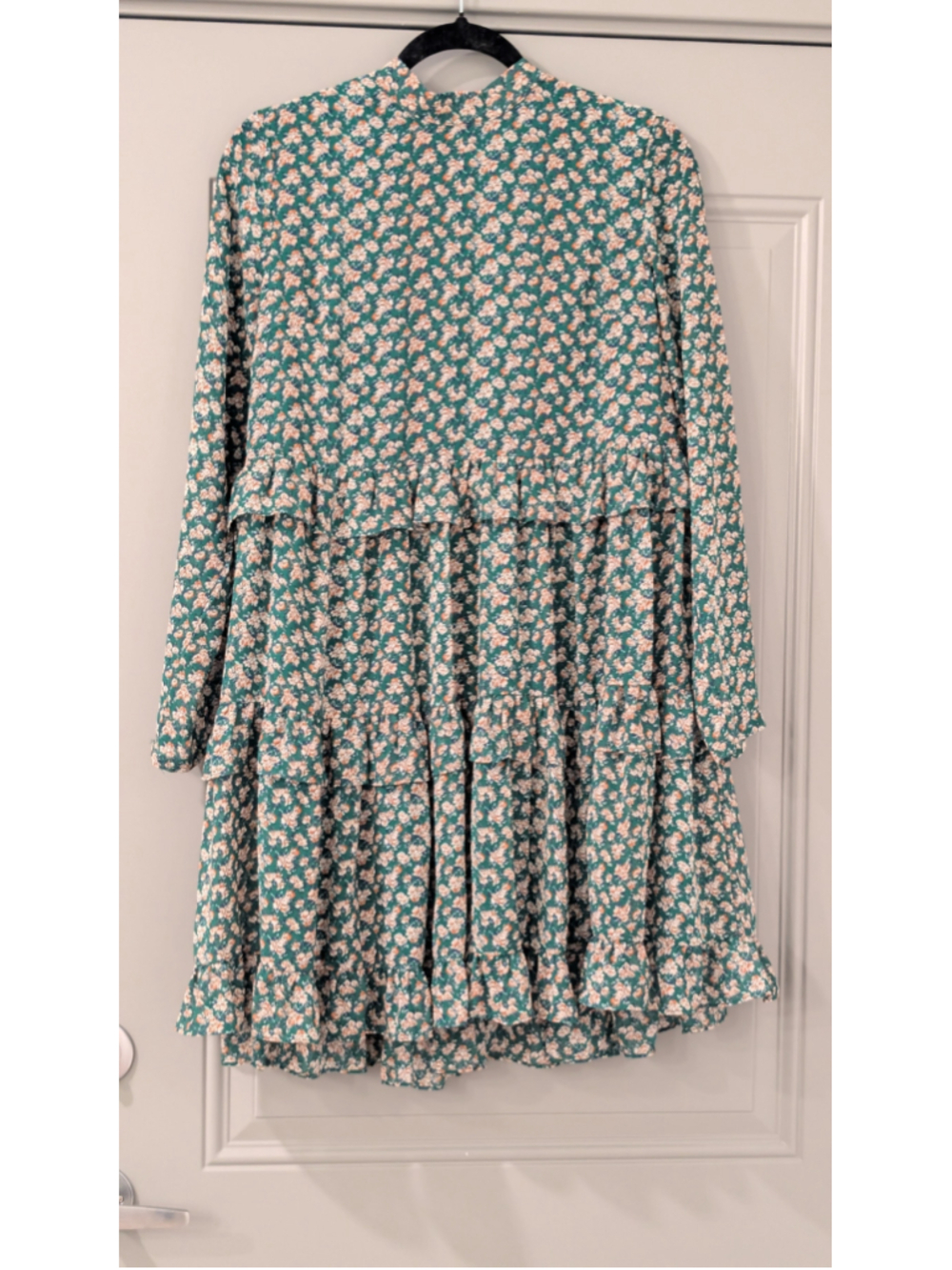 Women's Berthie Green Floral Print Tiered Mini Dress Size M